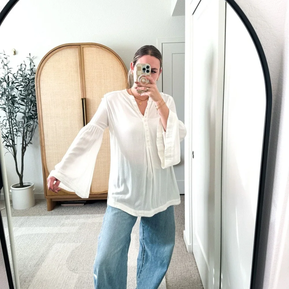 Free‎ People Easy Girl White Bell Sleeve Tunic Top